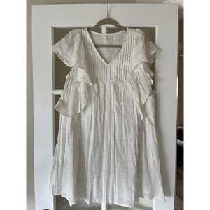Ruffle Sleeve Muslin 100% Cotton Mini Dress White Size S/M Boho Coastal Cowgirl